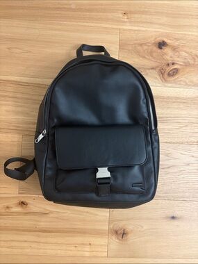 Pull&Bear Black Faux Leather Backpack with Front Flap